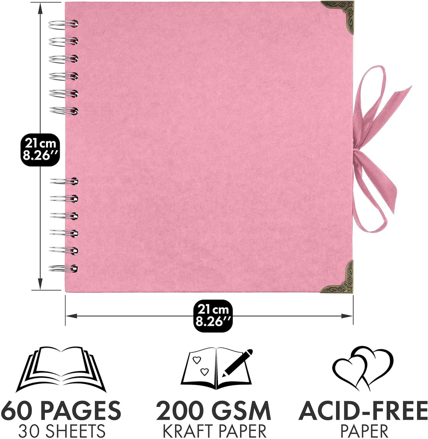 Bstorify Scrapbook Album 60 Pages (8 x 8 Inch) Brown Thick 200gsm Kraft Paper, Photo Album Scrapbook, Memory Book - Ideal for Your Scrapbooking Albums Art & Craft Projects