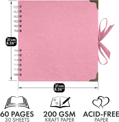 Bstorify Scrapbook Album 60 Pages (8 x 8 Inch) Brown Thick 200gsm Kraft Paper, Photo Album Scrapbook, Memory Book - Ideal for Your Scrapbooking Albums Art & Craft Projects