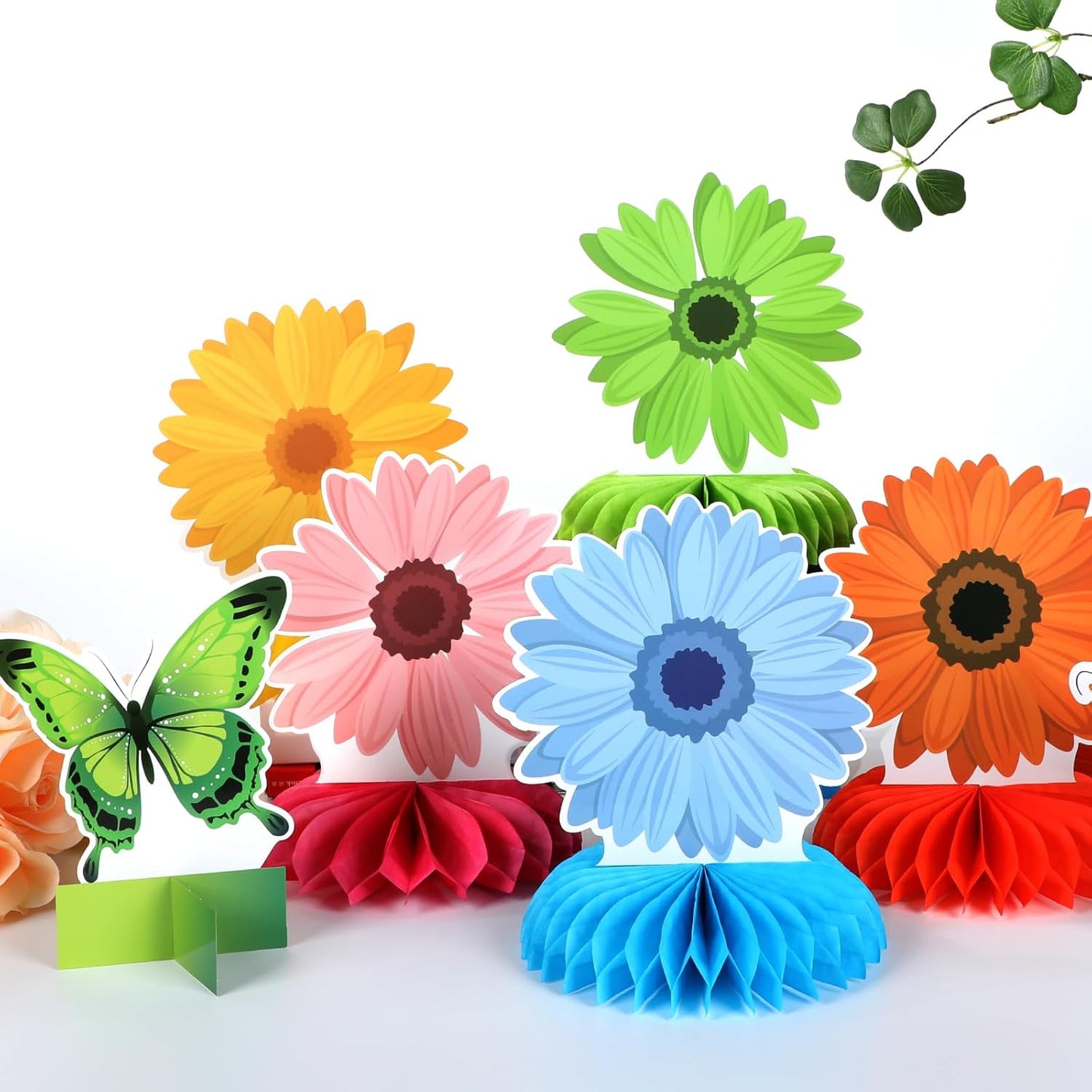 24Pcs Spring Sunflower Honeycomb Centerpiece Decorations Sun Flower Butterfly Table Centerpiece Supplies Kit Spring Table Toppers Decor for Kids' Butterfly Flower Themed Women Classroom Birthday Party