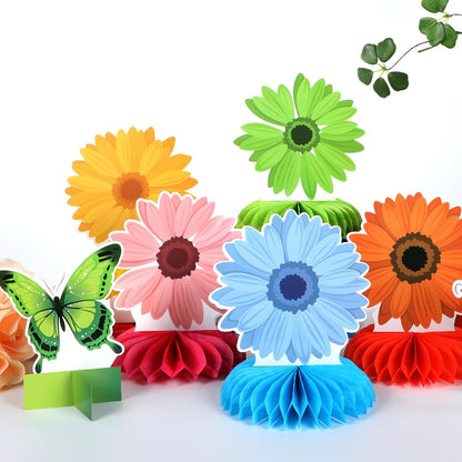 24Pcs Spring Sunflower Honeycomb Centerpiece Decorations Sun Flower Butterfly Table Centerpiece Supplies Kit Spring Table Toppers Decor for Kids' Butterfly Flower Themed Women Classroom Birthday Party