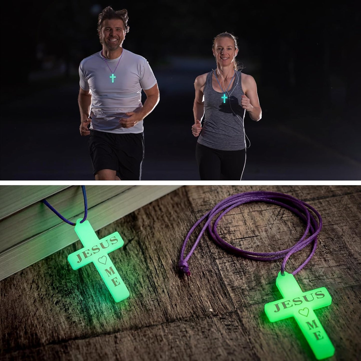 Tondiamo 30 Set Glow in The Dark Cross Necklace Bulk Jesus Light up Cross Necklace Silicone VBS Religious Christian Gift Bulk Birthday Party Favors for Church Item