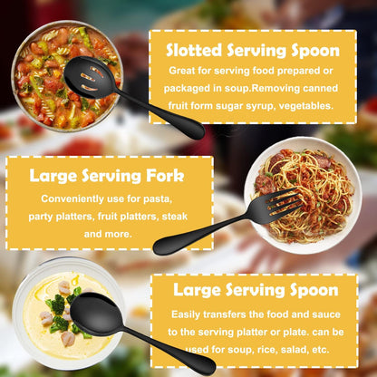 11 PCS Serving Utensils, Large Stainless Steel Spoons Forks Tongs, Pie Server, Great for Hostess Buffet Catering Banquet Party, Silver