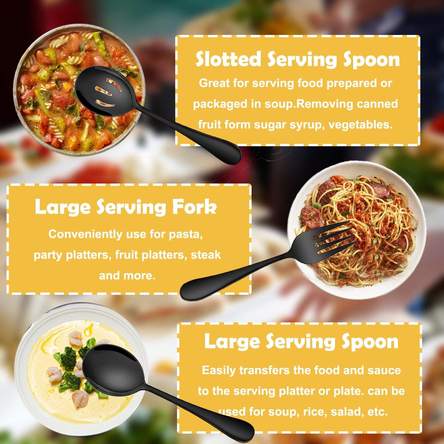 8 PCS Stainless Steel Serving Utensils, Large Serving Spoons Slotted Spoons, Forks, Ice Suger Tongs, Cake Server, Soup Ladle, Metal Utensils Set Great for Buffet Catering Banquet Party, Gold