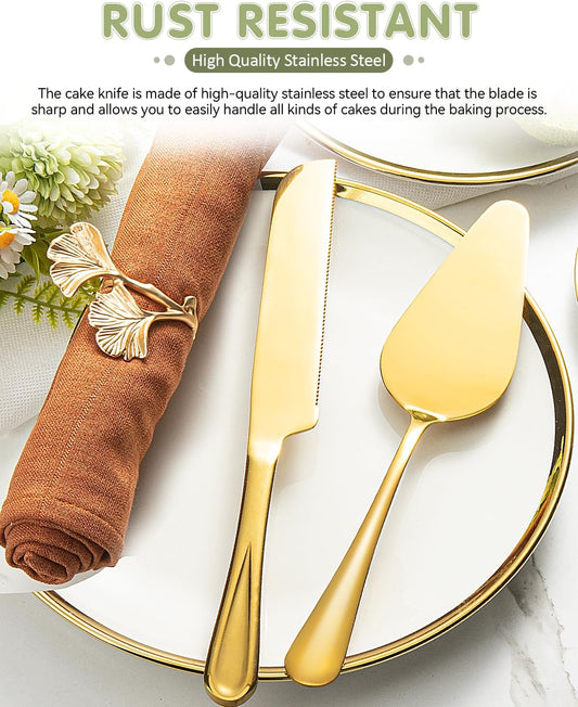 2-Piece Premium Cake Cutting Set, Exquisite Knife and Server with Serrated Design, Includes Cake Knife and Pie Spatula for Pastry, Pizza and Desserts (Silver)