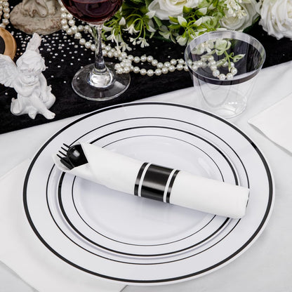 WELLIFE 350-Piece Gold Disposable Plates and Cutlery Set - Premium 10.25" Dinner Plates, 7.5" Dessert Plates, 9oz Cups & Cutlery for Weddings, Catering Events - 50 Guest Service - Elegant & Sturdy