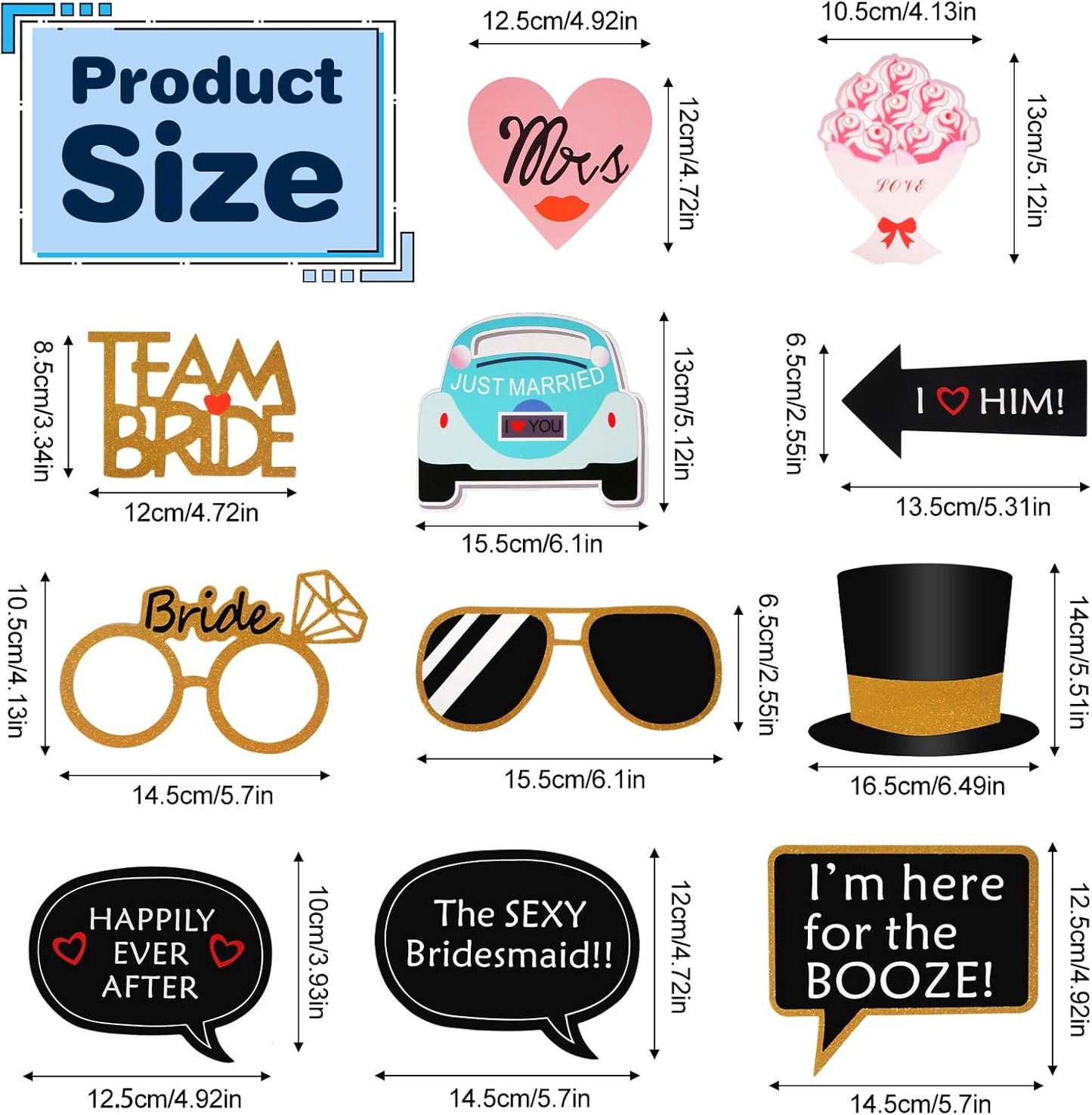 Kotbs 52pcs Wedding Photo Booth Props, Bachelorette Party Photo Booth Prop Kit for Bridal Shower, Engagement and Valentines Party, Photobooth Props Wedding Party Supplies