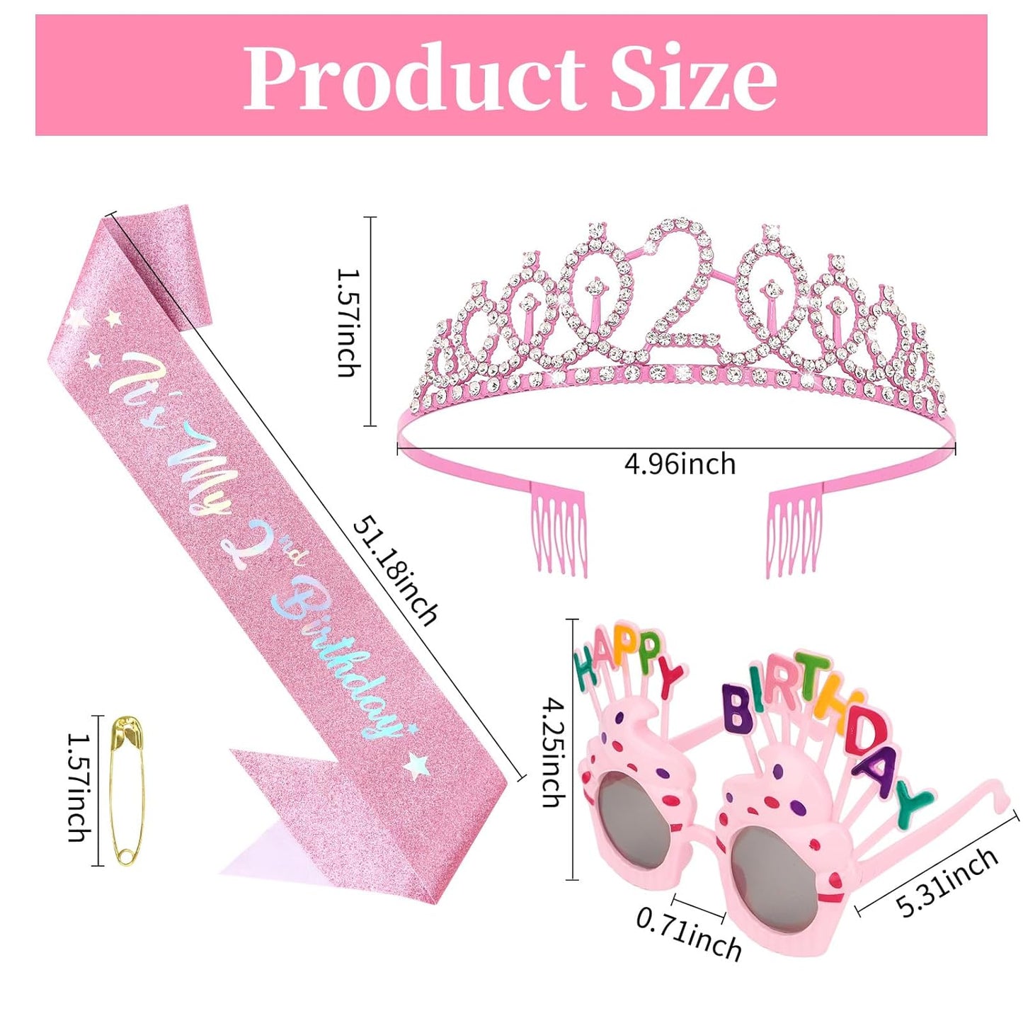 YARIEW 3rd Birthday Decorations, 3rd Glitter Purple Sash and Crown Kit with Happy Birthday Sunglasses, Tiara Princess Crown and Sash Party Outfit Accessory