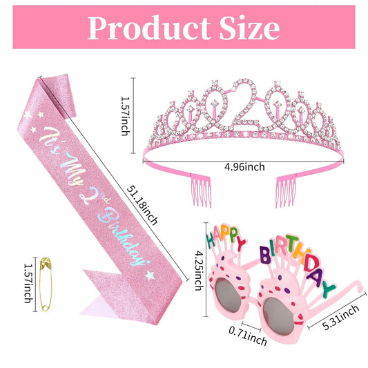 YARIEW 3rd Birthday Decorations, 3rd Glitter Purple Sash and Crown Kit with Happy Birthday Sunglasses, Tiara Princess Crown and Sash Party Outfit Accessory