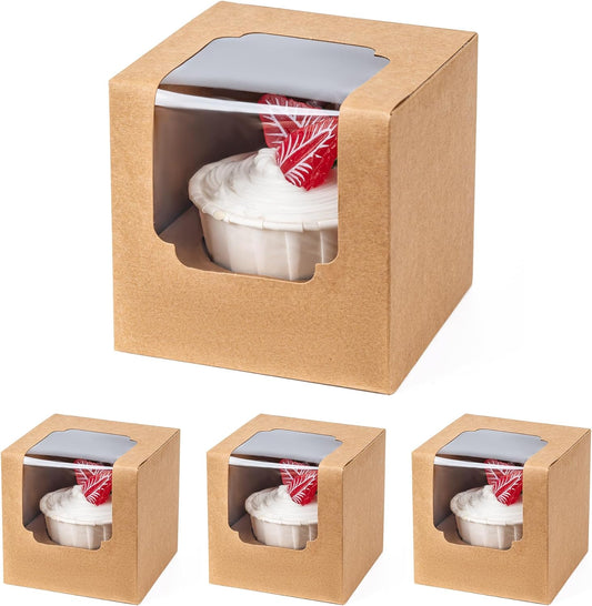 BOOMIBOO 50 Pack Individual Cupcake Containers, Cupcake Boxes with Window, Food Grade Cupcake Holders with Inserts, Stackable Deep Cupcake Carrier (White)