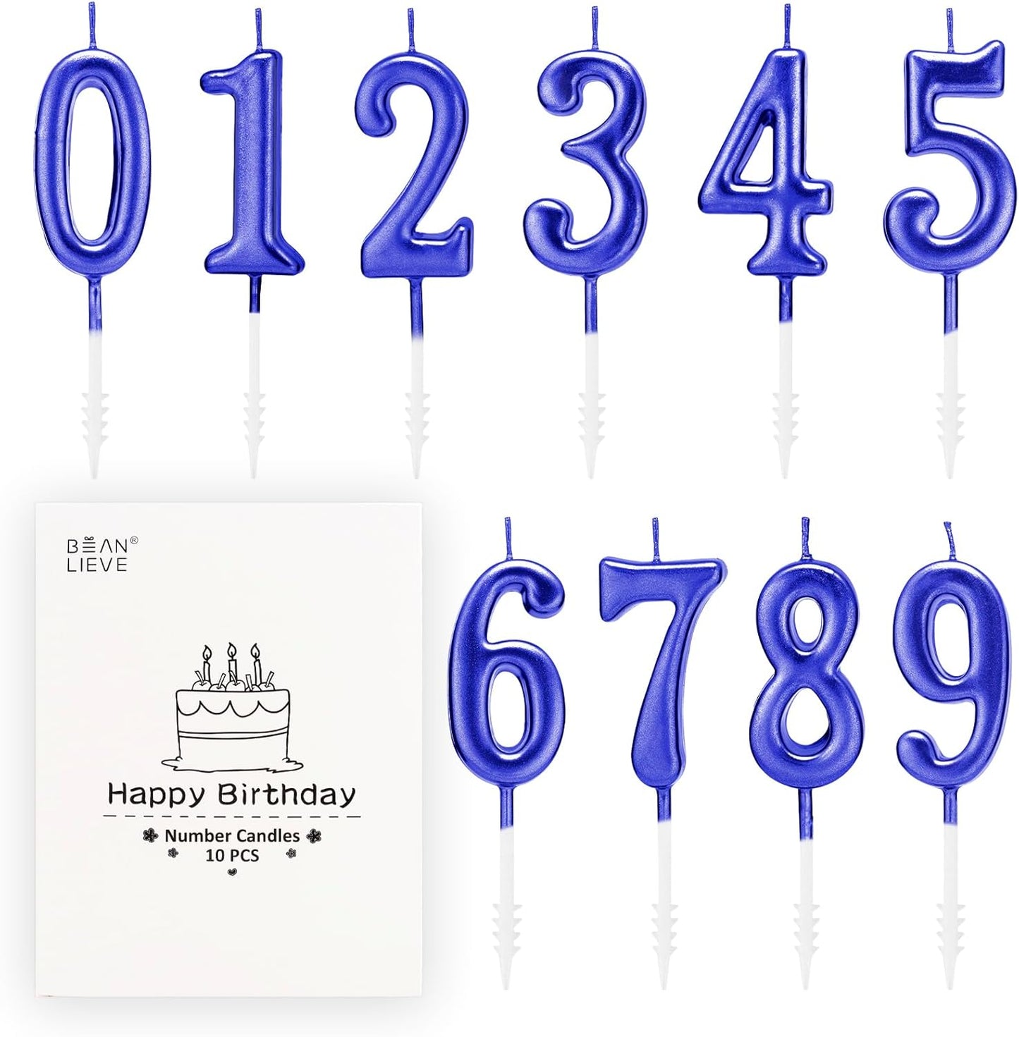 Beanlieve 10-Pieces Numeral Birthday Candles - Cake Numeral Candles Number 0-9 Glitter Cake Topper Decoration for Birthday,Wedding Anniversary,Party Celebration (Colourful)