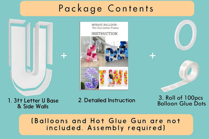 JW Passion - Premium Quality Made 3FT Tall Mosaic Balloon Frame Big Marquee Light Up Letters DIY Kit for Birthday Party Wedding Backdrop Decor Letter A Pre-Cut Foam Board