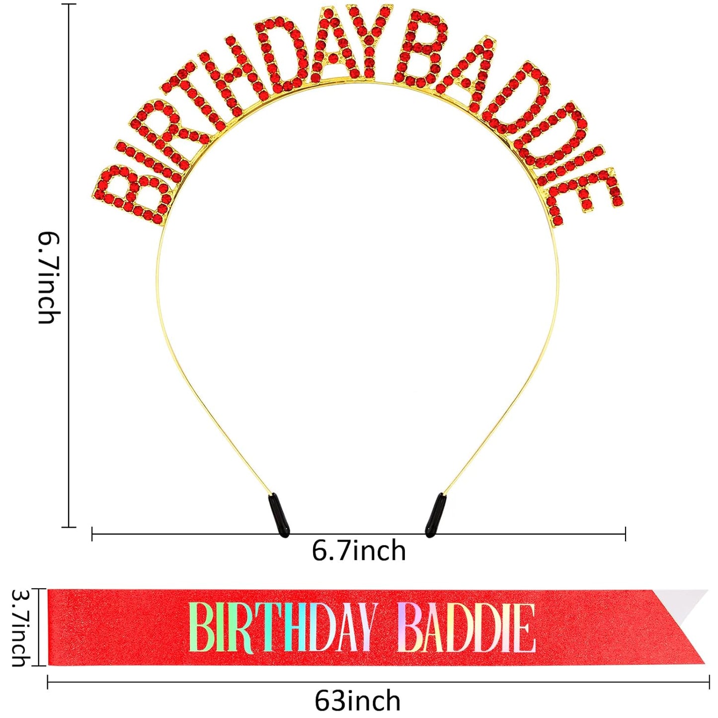 Aprince Birthday Baddie Sash and Tiara Crown for Women Girls Black Gold Happy Birthday Headband Accessiores Party Decorations