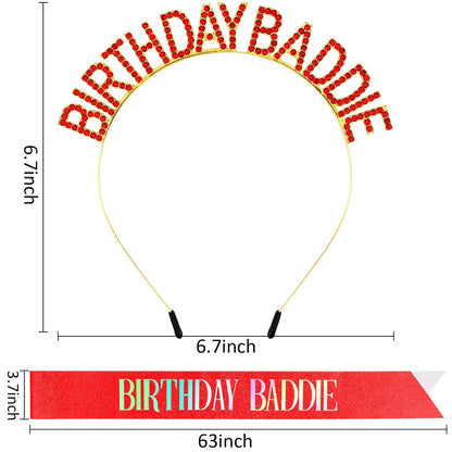 Aprince Birthday Baddie Sash and Tiara Crown for Women Girls Black Gold Happy Birthday Headband Accessiores Party Decorations