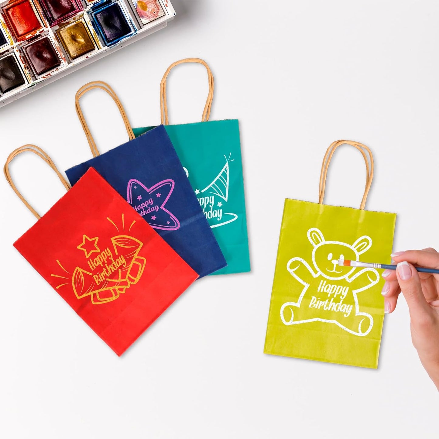 BLEWINDZ 32 Pieces Gift Bags with 32 Tissues, 8 Colors Party Favor Bags with Handles, Rainbow Gift Bag for Wedding, Birthday, Party Supplies and Gifts