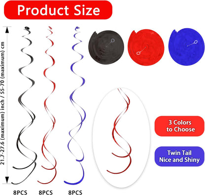 BEISHIDA Blue Blue Silver Hanging Swirls Party Decorations Plastic Streamer for Ceiling, Birthday Hanging Party Supplies, Pack of 30
