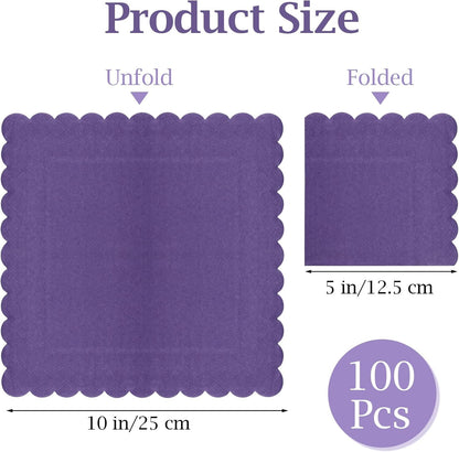 100 Pcs Cocktail Napkins, 2-Ply 5 x 5 Inches Disposable Scalloped Napkins, Thick Premium Dessert Napkins for Party, Wedding, Dinner, Birthday, Anniversary, Festival (Sage Green)