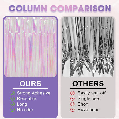 Voircoloria 3 Pack 3.3x8.2 Feet Gold Foil Fringe Backdrop Curtains, Tinsel Streamers, Fringe Backdrop for 2025 New Years Eve, Graduation, Birthday, Baby Shower, Gender Reveal, Disco Party - Colors A