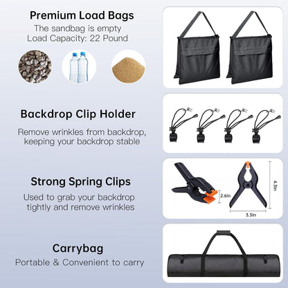 BEIYANG 6.5x6.5 FT Backdrop Stand, Adjustable Photo Background Stand Support kit with Carry Bag for Parties, Decoration, Wedding, Photo Video Studio Shooting