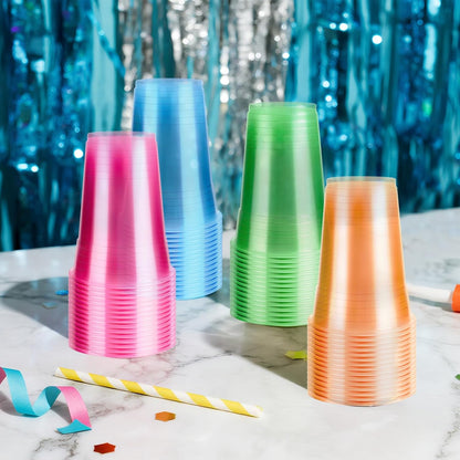 WYTAOHZL 60 Pack 12 Oz Neon Plastic Cups Glowing Plastic Neon Cups for Party Disposable Cup for Wedding Birthday and Party