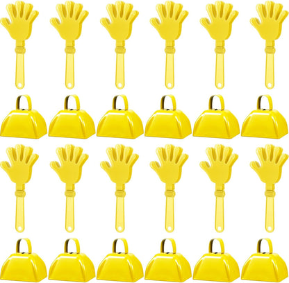 24 Pcs Hand Clappers and Metal Cowbells Noise Makers Cheering Clappers Cow Bells Handle Cheers Dance Basketball Football Noise Makers Sporting Events Graduation School Sports Party (Purple)