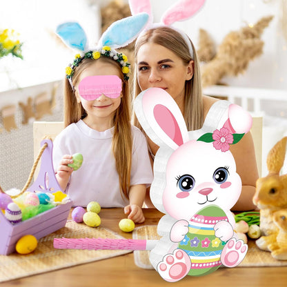 Easter Bunny Pinata Funny Bunny Egg Pinata with Blindfold & Stick for Birthday Decorations Easter Party Supplies Spring Decorations