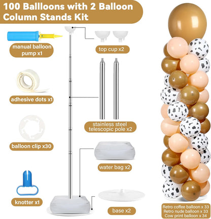 2 Set Black and Gold Balloons Column Stand Kit with 100 Balloons Adjustable Balloon Stand with Bases for Floor Black Gold Confetti Balloon Column Kit for Bridal Shower Valentine Birthday Party Decor