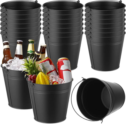 Didaey 24 Pcs Metal Beer Bucket Bulk Ice Bucket Ice Pails with Handle Champagne Soda Party Beverage Chiller for Summer Picnic Pool Wedding Party Supplies Wine Champagne Bar (7.1 x 6.5 x 5.1",Gold)
