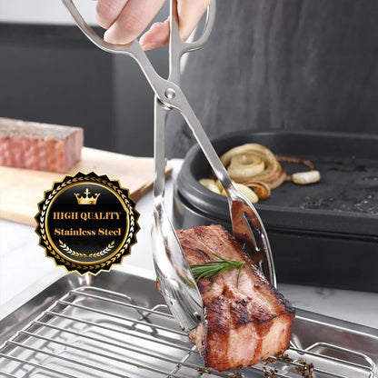 2 Pack Serving Tongs Buffet Tongs for Kitchen Cooking 10 Inch Stainless Steel Salad Tongs Serving Utensils for Wedding Party Catering (Silver)