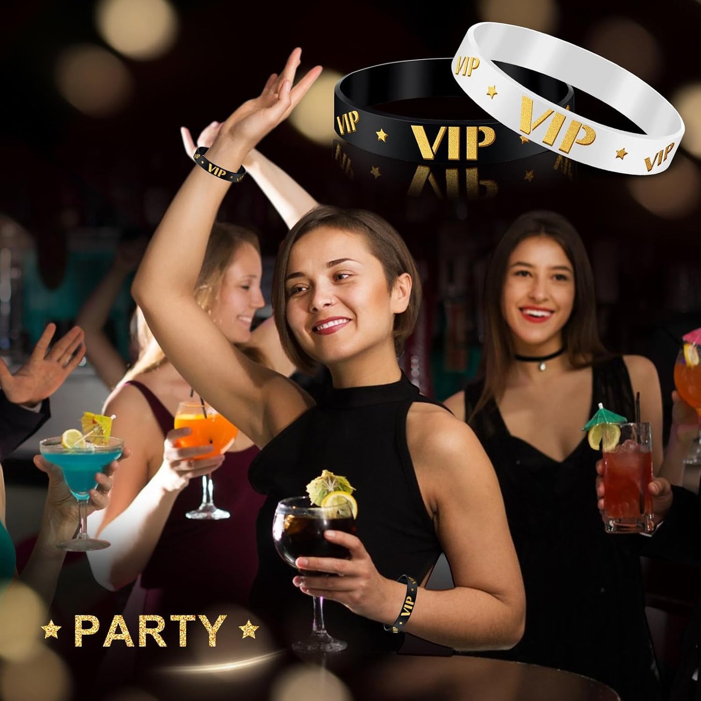 Bucherry 80 Pcs Silicone VIP Wristbands for Events Custom VIP Bracelets Gold Wristbands Rubber Bracelets for Party Club Bar Men Women Festivals Wedding Concert Fair Amusement Office(Black)