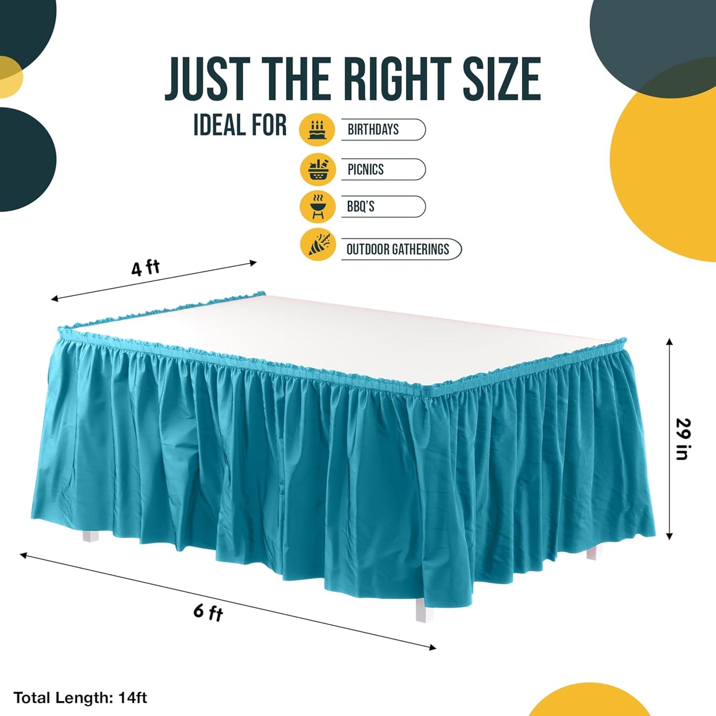 Exquisite Ruffle Table Skirt Black 6 Pack 14 Ft Long Table Skirts for Rectangle Tables 6ft Plus or Round Tables Skirts with Adhesive Strip for Gender Reveal Decor & Happy Birthday Parties
