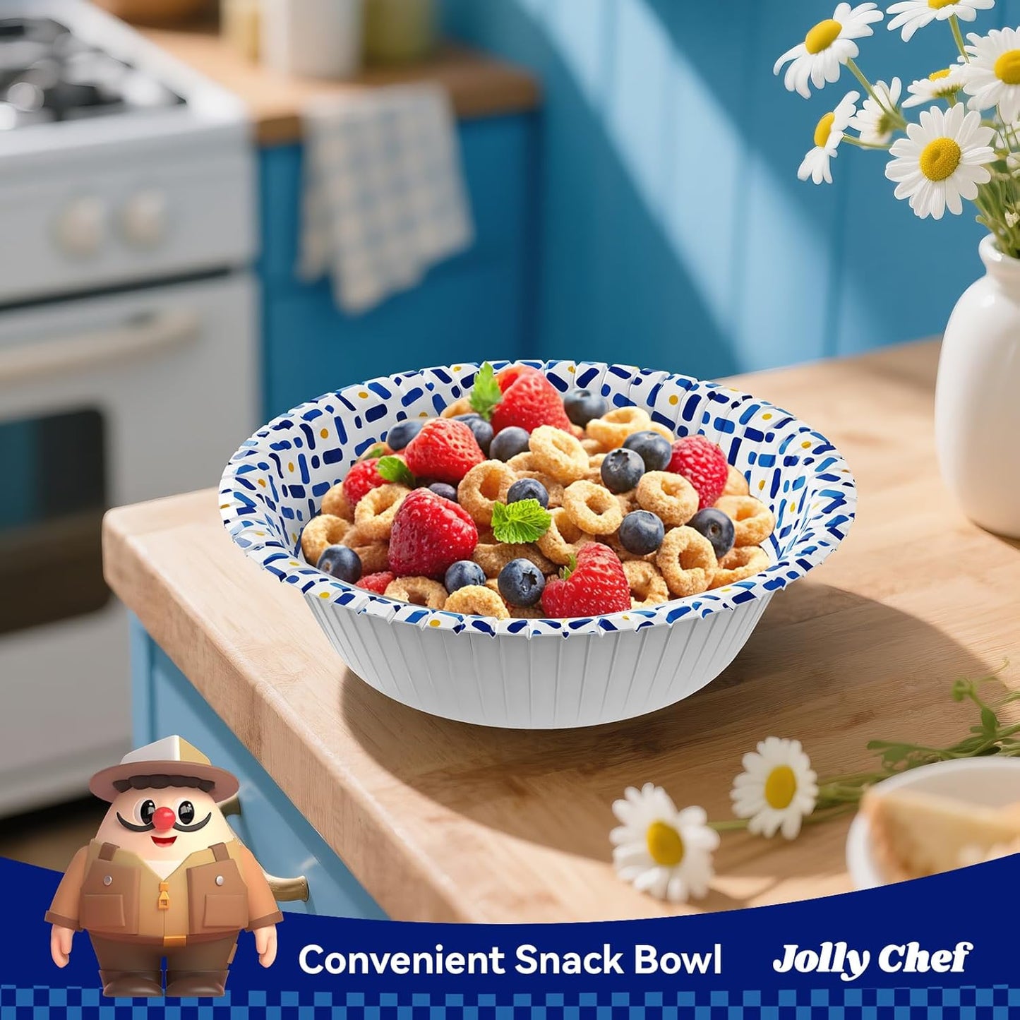JOLLY CHEF 12 oz Paper Bowls 200 Count, Soak-Proof, Heavy Duty Small Disposable Bowls Bulk for Snacks, Desserts, Breakfast, Lunch, and Party Use