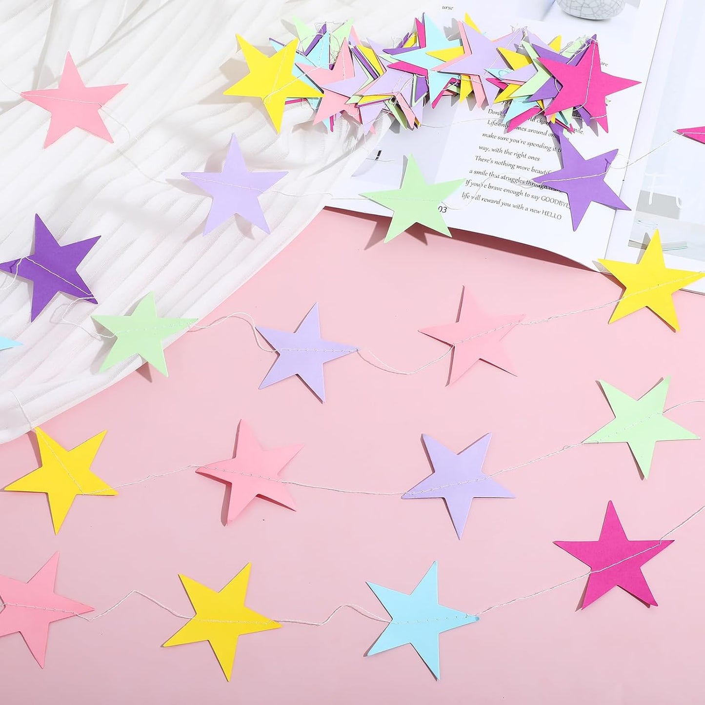 Spakon 65 Feet Glitter Star Paper Garland Banner Hanging Decoration Star Streamers Double Side 2026 Graduation Decorations for Wedding Birthday Festival New Year Party Decoration (Gold)
