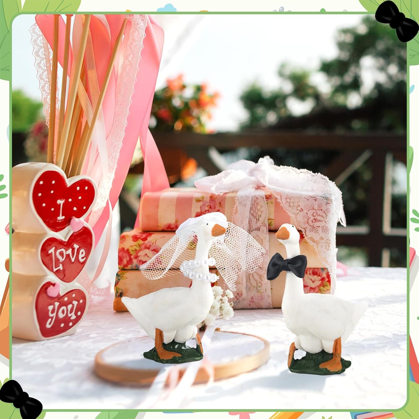 Honeydak Goose Couple Wedding Cake Topper Handmade Goose Figurines Animals Figures Decoration for Wedding Cake Ornament, Bride & Groom Engagement Anniversary, Funny Couple Statue Desk Decoration