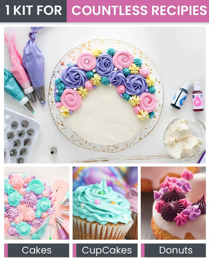 RFAQK 74 PCs Icing Piping Bags and Tips Set, Cake Decorating Kit with 48-Numbered Piping Tips, Anti Burst Pastry Bags for Cookie Cupcake Cake Decoration, Cake Decorating Tips Set with Booklet & E-book