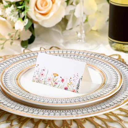 Dunzoom 100 Pcs Blue Floral Place Cards 3.5" x 2" Chinoiserie Blue White Flower Tented Name Card Blank Table Name Sign for Wedding Baby Shower Birthday Party Banquet Table Setting Supplies
