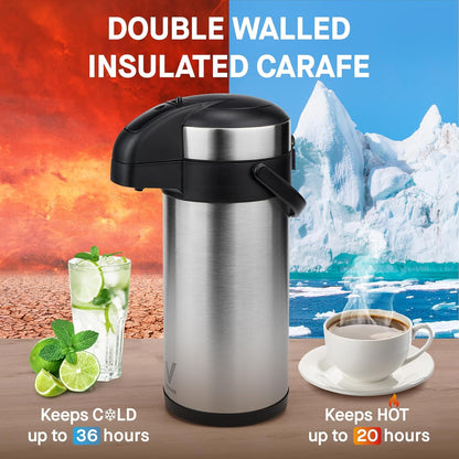 Coffee Carafe for Keeping Hot - 102oz/3L Airpot Coffee Dispenser with Pump - Insulated Stainless Steel Hot Beverage Dispenser for Parties - Thermal Carafe for Hot Drinks Water Tea Chocolate