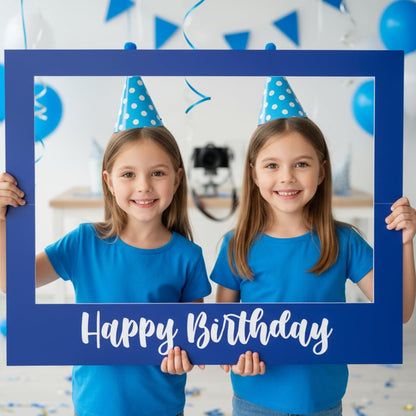 Beeveer 32 x 24 Inch Extra Large Happy Birthday Photo Booth Selfie Frame Props Picture DIY Cutouts Photo Backdrop Cardboard Props for Party Supplies Favors(Vertical,Shiny Gold)