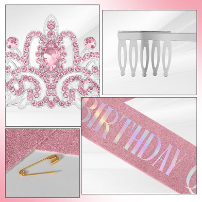 Birthday Sash for Women,Birthday Crown Tiaras for Women,Gold Rhinestone Queen Sash and Crown Tiara Headband for Party Decorations