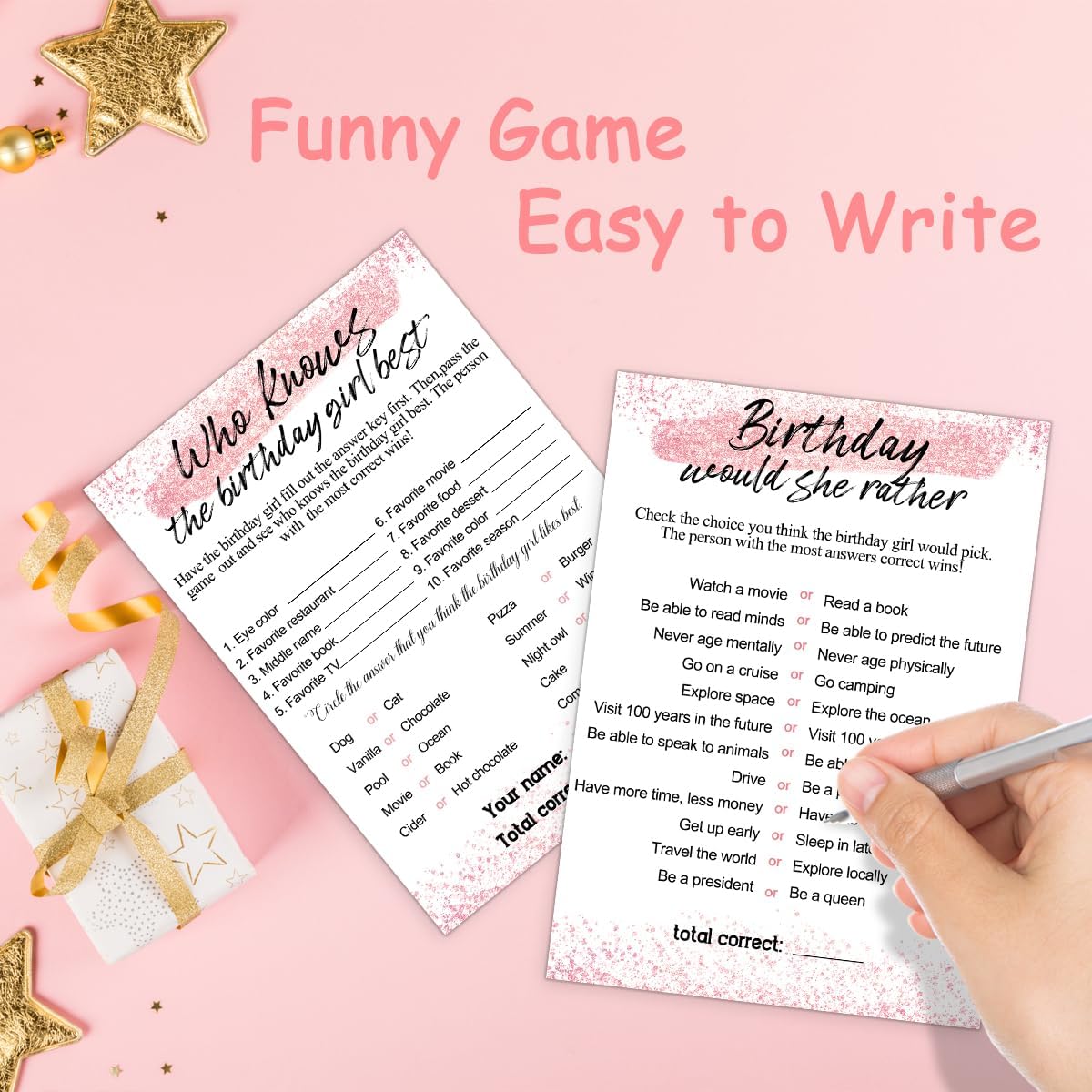 Birthday Party Cards for Girl, Birthday Games Card, Would She Rather Game Cards Set, Birthday Supplies Activity Decorations for Adult Girl, Set of 30 Game Cads