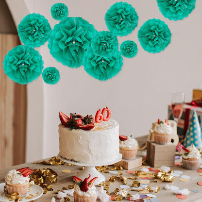 Tissue Paper Pom Poms, Pink Tissue Paper Flowers, Hanging Flower Balls for Weddings Fiesta Parties Birthday Baby Showers Classroom Bridal Shower Decoration (18Piece Set-6/10/12/14Inch)