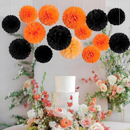 XIKSXITN 12 pc Rose Gold Gradient Tissue Paper Pom poms-Hanging Gold Dot White Paper Pom Poms Paper Flowers Ball for Party Decorative(8&10&12 inch)