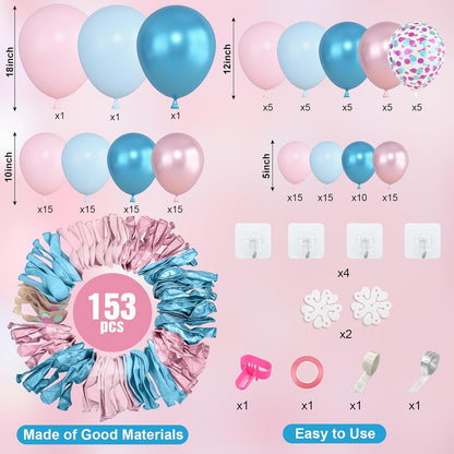 Amandir 153pcs Pink Purple Balloon Garland Arch Kit, Different Sizes 18 12 10 5 inch Pink Purple Red Latex Metallic Confetti Purple Balloons for Girl Women Birthday Bridal Baby Shower Party Decoration