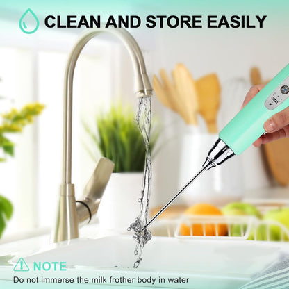 YUSWKO Black Handheld Milk Frother Wand for Coffee, Rechargeable Electric Whisk with 3 Heads 3 Speeds Drink Mixer Coffee Frother For Latte, Cappuccino, Hot Chocolate, Egg