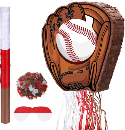 Baseball Piñata with Blindfold Bat for Birthday Party Softball Paper Piñata Sports Balls Confetti Baseball Party Supplies for Birthday Party Decorations 13.19 x 13.19 x 3 Inch(Cool)