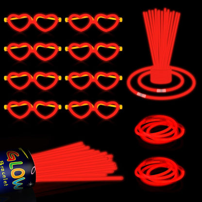60 Pack 8” Purple Glow Sticks Bulk Bright Glow Sticks with 60 Connectors 20 Heart Glasses Glow In The Dark Party Supplies Neon Party Decorations Glow Bracelet Glasses for Carnival (Purple)