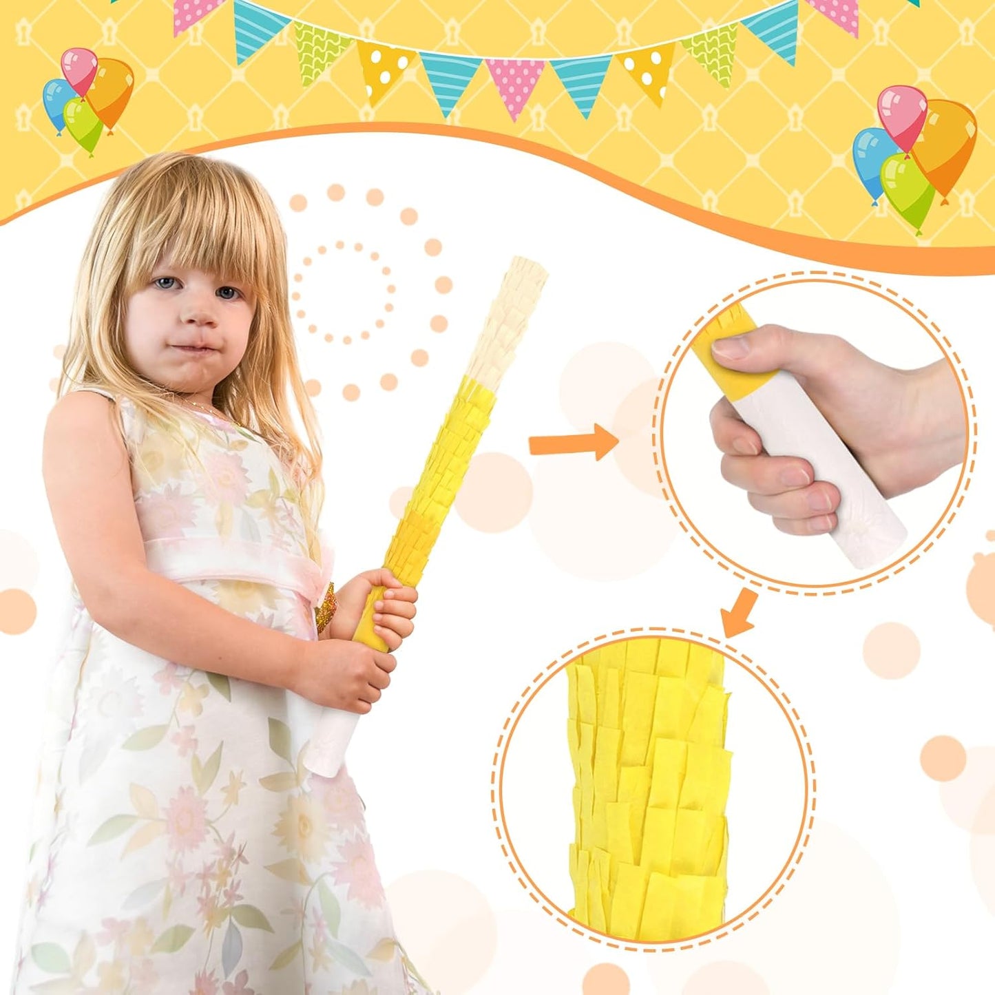 Rose Red Pinata Stick Kit with Blindfold, Rope and Confetti - Perfect for Kids Girls Birthday, Baby Shower, Carnivals Party Supplies