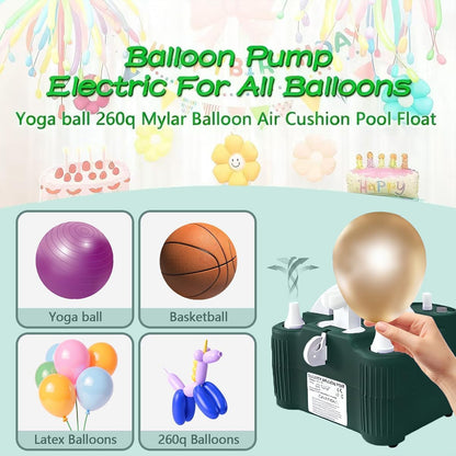 4-in-1 Electric Balloon Pump,Portable Electric Air Balloon Blower Machine for All Balloons, Air Pump for Sports Balls, Inflator& Deflator for Inflatables（Green）