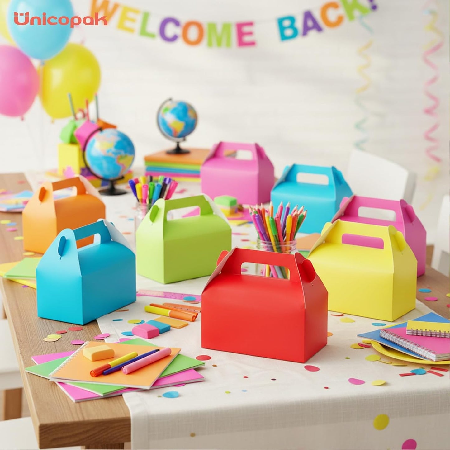 UnicoPak 30 Pack Party Favor Boxes Treat Boxes, White Gable Gift Boxes for Party Favors Goodies Cookies Treats Candies Meals Lunch, 6.5x3.5x3.5 Inches