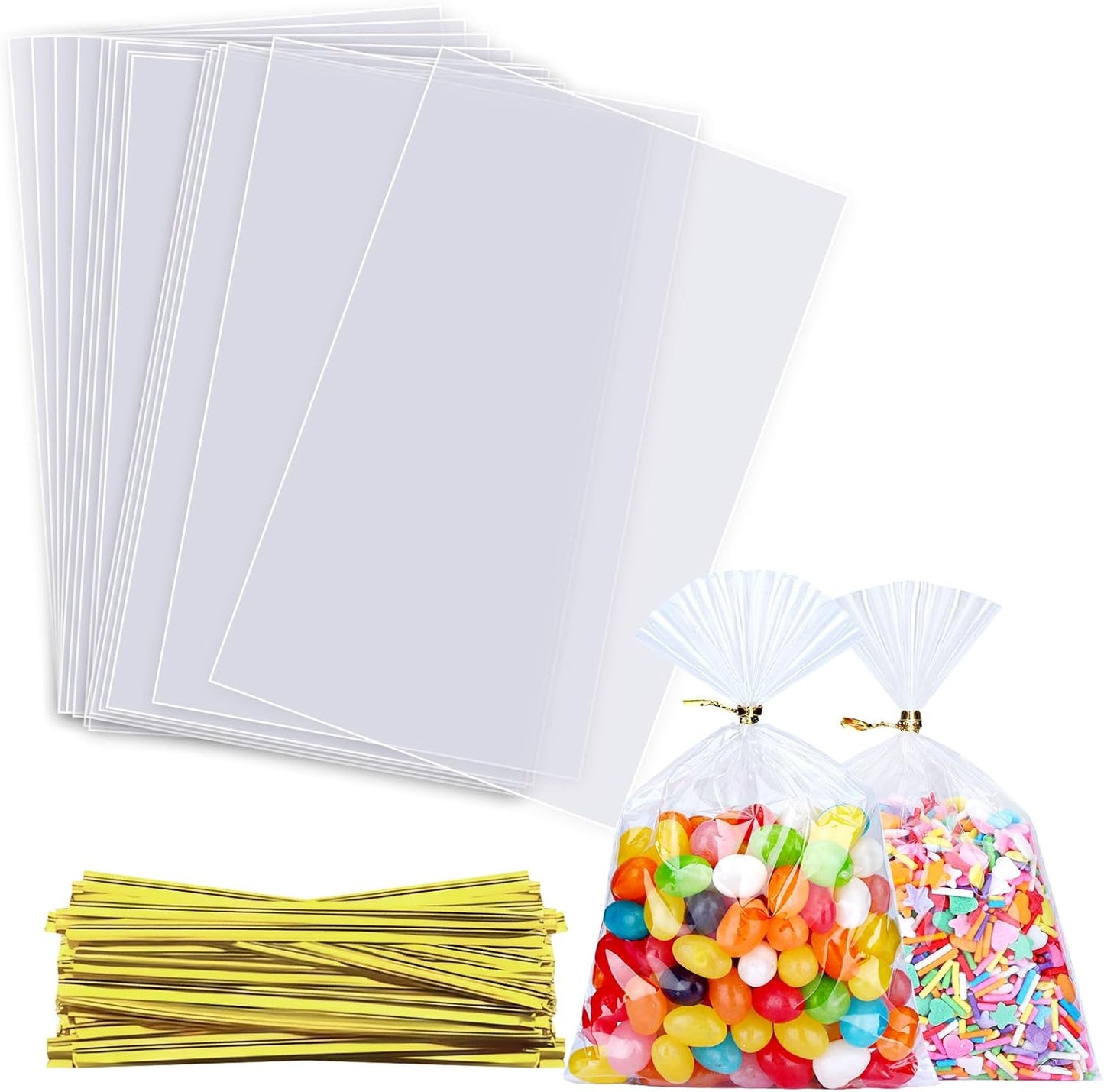Clear Candy Bags 100pcs 6X10 Cellophane Treat Bag Party Favor Goodie Cake Pop Gift Apple Cello for Gift Baskets Bakery Cookie with Ties