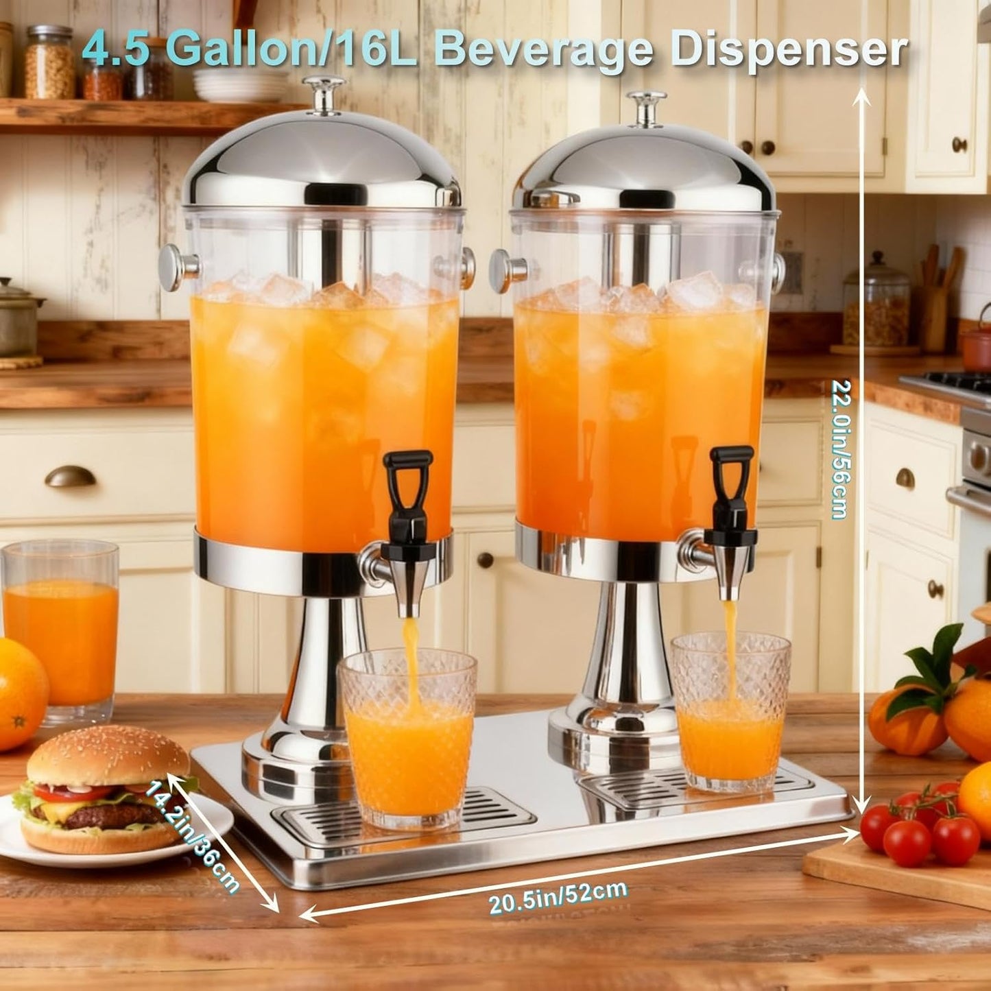 2.2 Gallon Drink Dispensers for Parties, Beverage Dispenser with Stand and Ice Shovel, Commercial Hot Cold Juice Dispenser for Parties, Wedding, Hotel Buffet, Banquet, Restaurant (8 L)